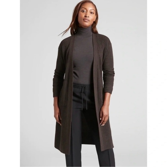 Athleta Scenic Wrap Merino Wool Blend Cardigan in Walnut Brown Size Medium - Picture 1 of 14